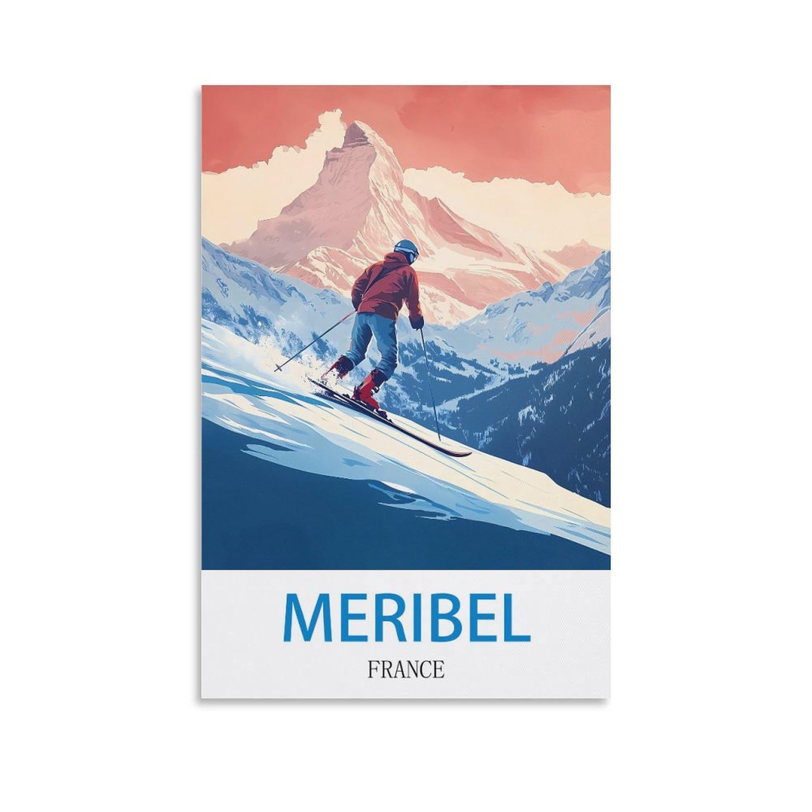 Wgmdoee Unframe-Style France Meribel Vintage Travel Poster 12X18inch(30X45cm) Canvas Poster Living Room Wall Art Home Decor