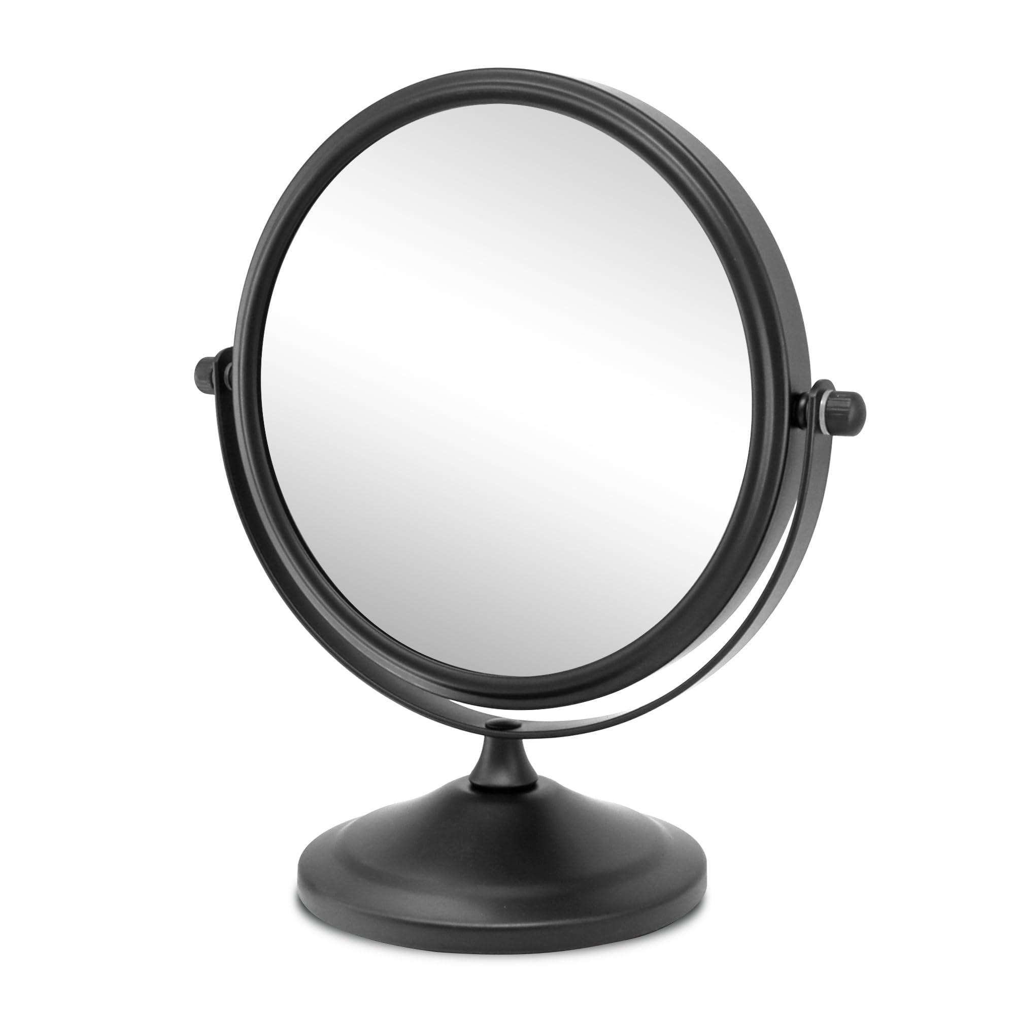 Nadi Collection | Espejo Aumento baño | Sobremesa | Metálico | Dos Caras Aumento 7X y 1X | para Maquillaje, Afeitado o depilar cejar | Sin luz | Ø15cm diámetro Espejo | 18x19.5x10cm | Negro Mate