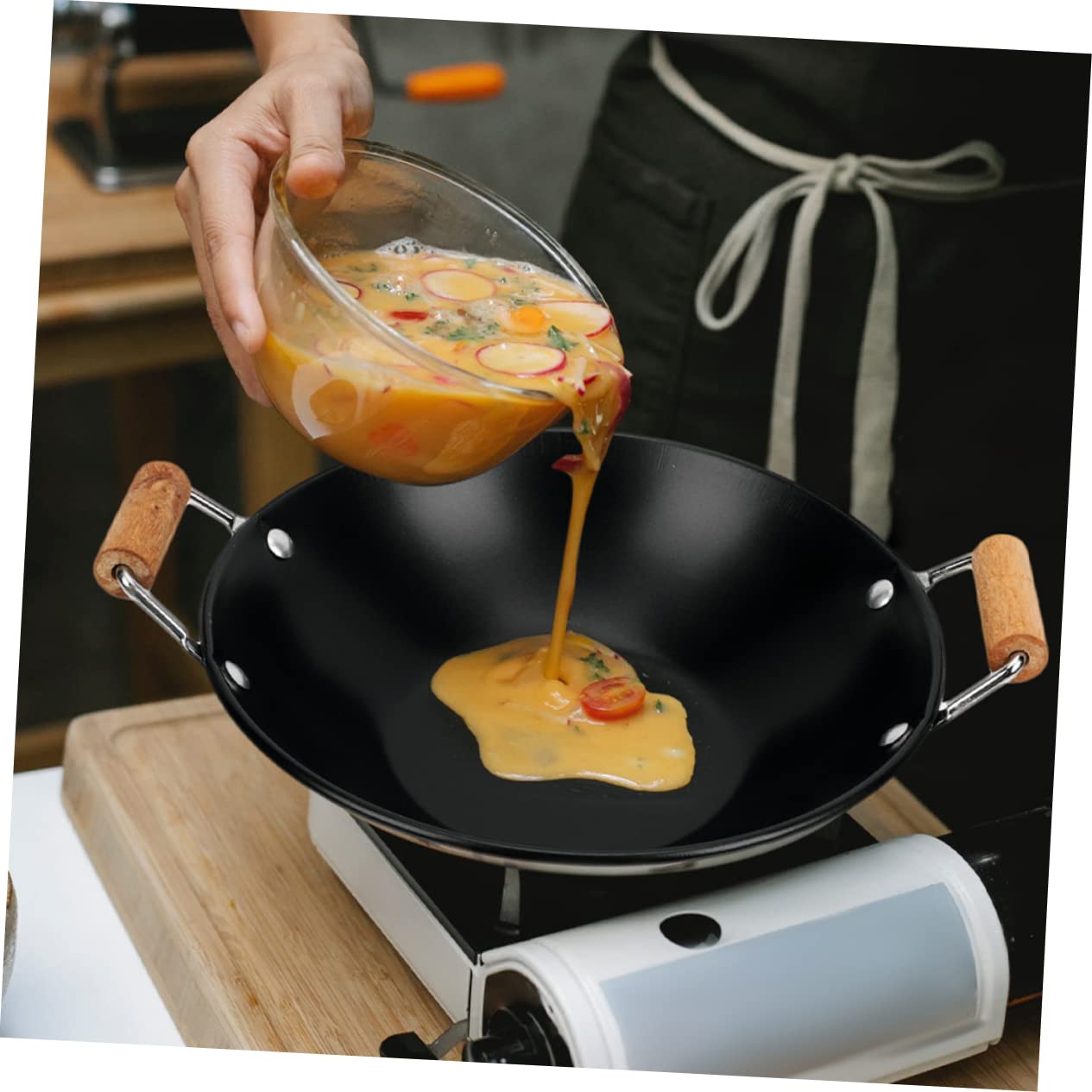 Angoily Stainless Steel Hot Pot Pot 2-Piece Cooking Pot Set Household Kitchen Non-Stick Wooden Handle for Hotpot Noodles