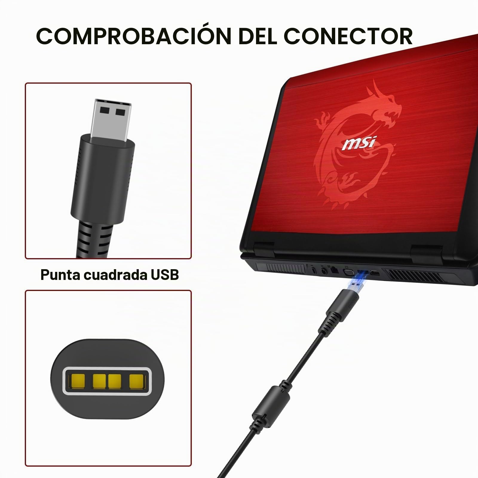 Cargador de CA con punta USB de 330 W para MSI Raider GE68HX GE78 GE76 GE67 GE66 WE76 GE67HX Vector GP76 GP66 GP66HX Leopard Titan GT77 Cable adaptador de alimentación para ordenador portátil