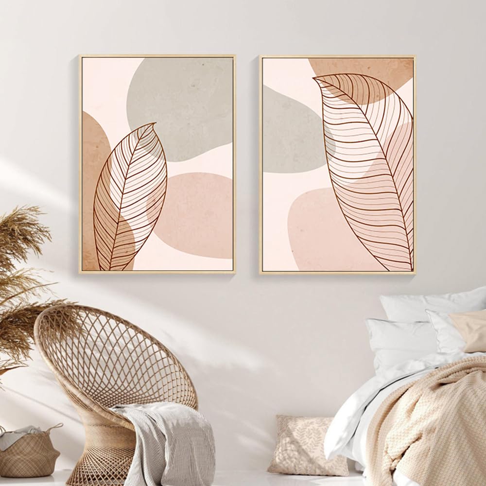 Wuhbcz Multicolored Art Decor,Modern Beige Boho Poster Abstract Leaves Canvas Painting Vintage Line Art Print Botanical Wall Picture For Living Bedroom Kitchen Room Decor-30 * 50Cm*2Pcs (No Frame)