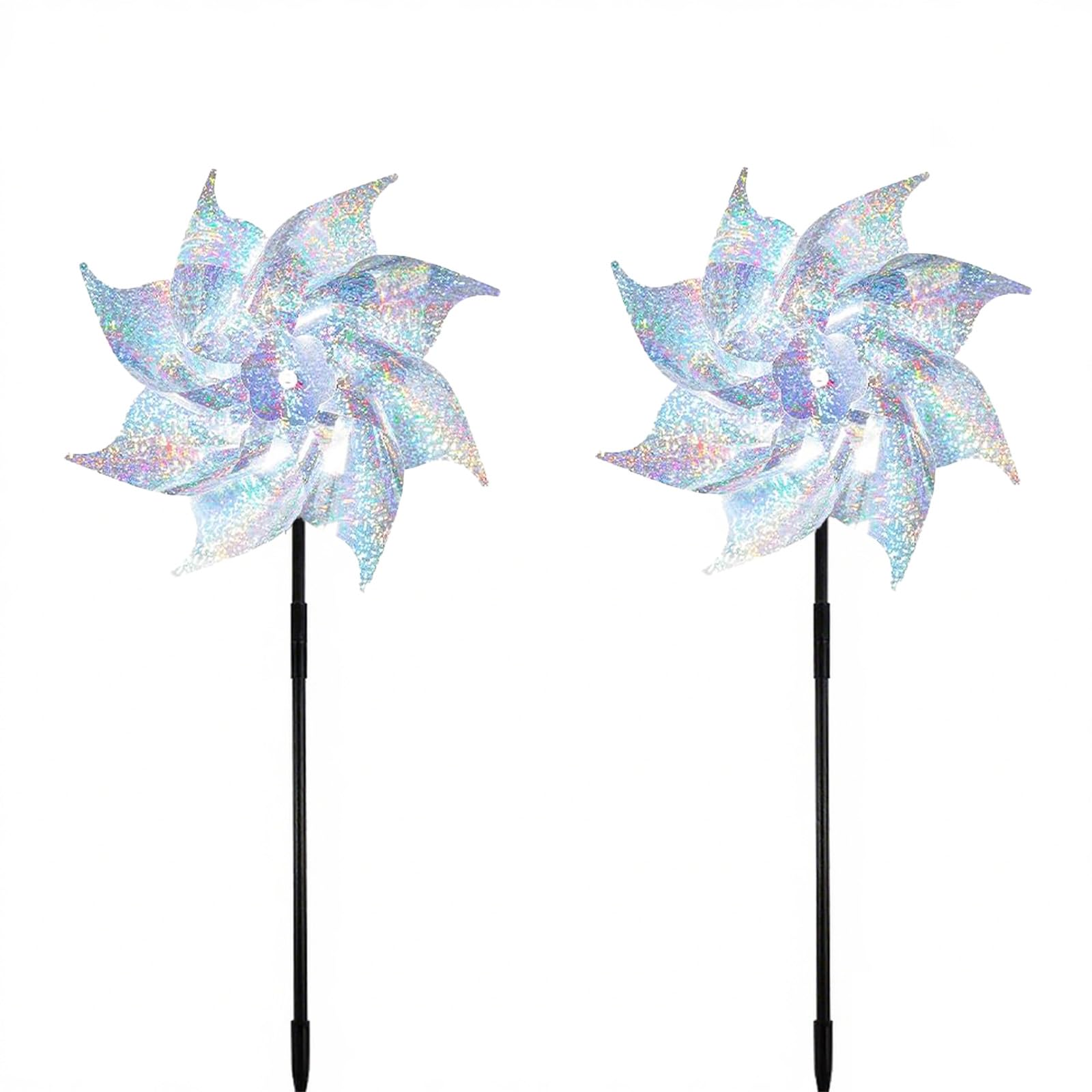 AOOTUERL 2 Pack Reflective Bird Repellent Windmill, Bird Scarers Windmills For Garden, Pinwheel Birds Deterrent Hanging Device Silver Spinners to Keep Birds Away From Your House,Window,Garden,Farm