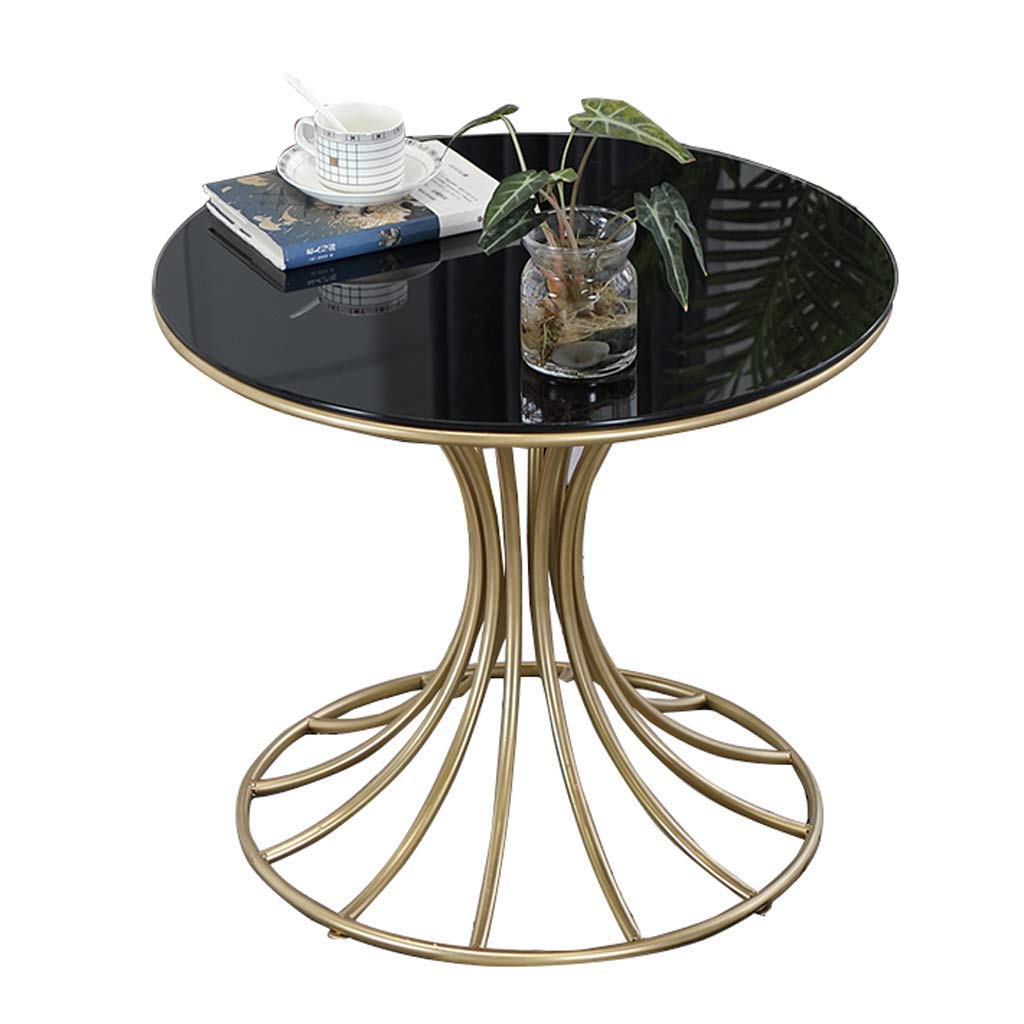 Table basse ronde en verre avec cadre en métal doré moderne