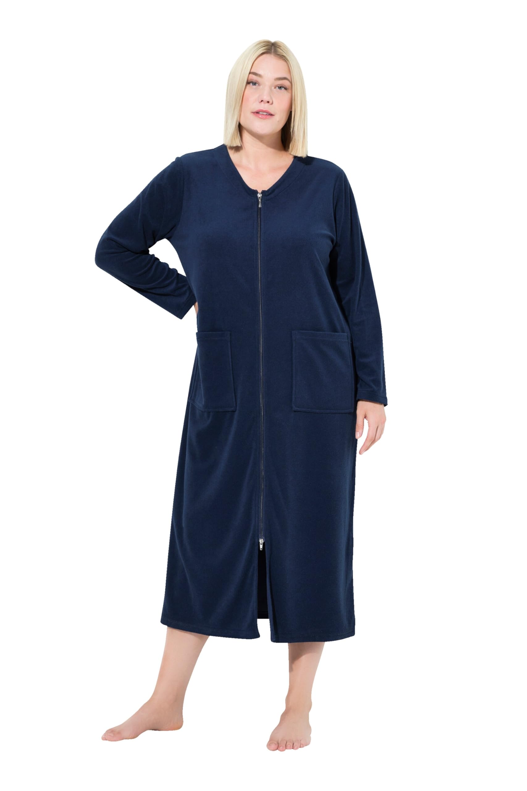 Ulla Popken Women's Frottee-Bademantel Bathrobe, Midnight Blue, 24-26