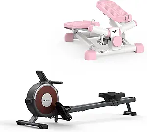 MERACH Mini Stepper for Exercise, Twist Stair Stepper 330LBS Capacity, Stepper Exercise Equipment with Resistance Bands for Full Body Workout, Rowing Machine with Exclusive App
