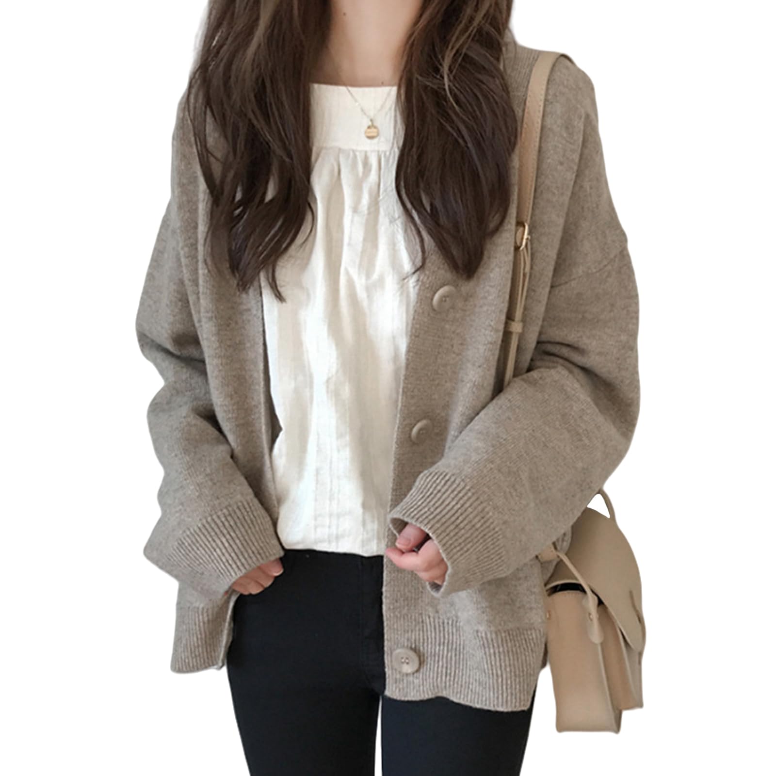 Womens Oversized Button-Front Cardigan - Relaxed Fit Knit Sweater Jacket