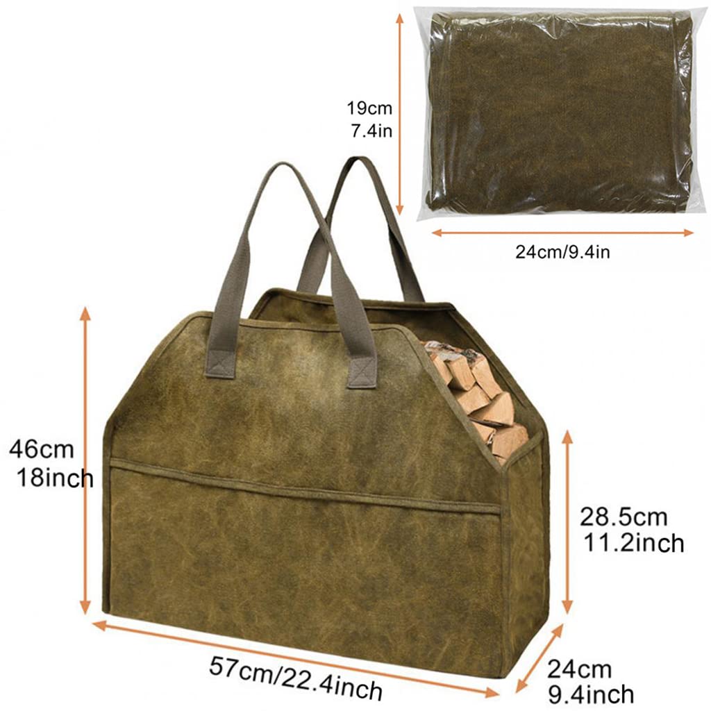 Borsa di Stoccaggio in Legno con Robusto Maniglie, Cesta Portatile Legna Sacca Pieghevole da Camino con Guanto, per Camini Stufe a Legna da Ardere Tronchi Campeggio Spiagge,Marrone
