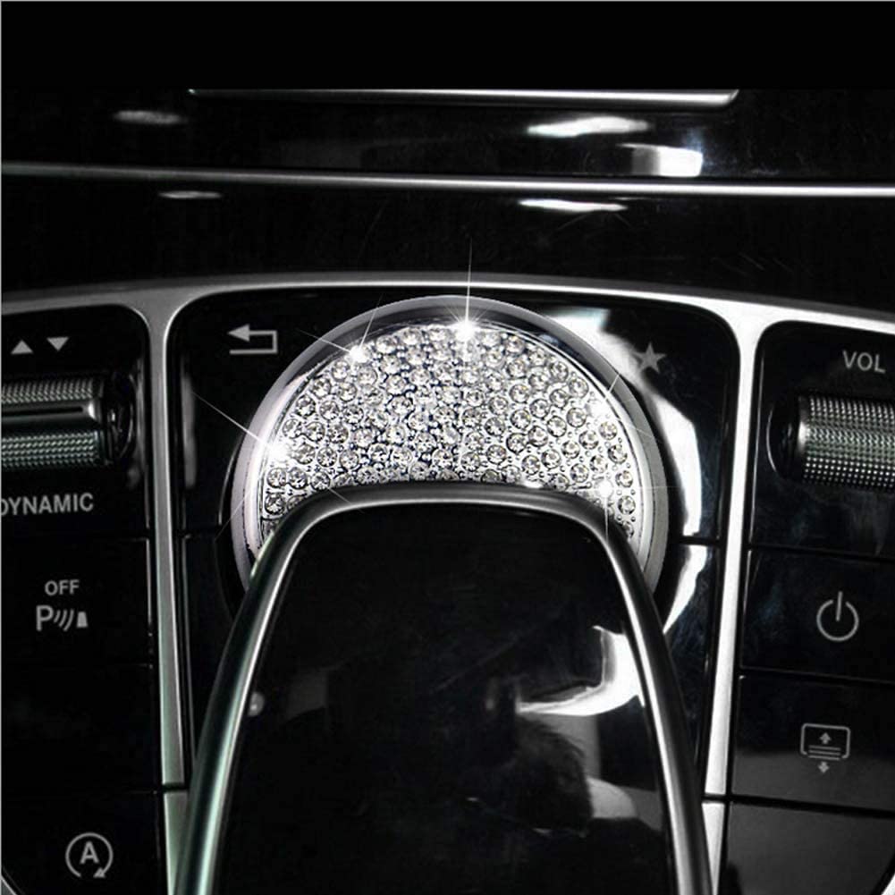 ExceforeKnob Central Decorations for Mercedes Benz Accessories Bling Parts W204 X204 W166 X166 C GLK Class Central Multimedia Control Regulator Covers Interior Women Men Crystal Silver