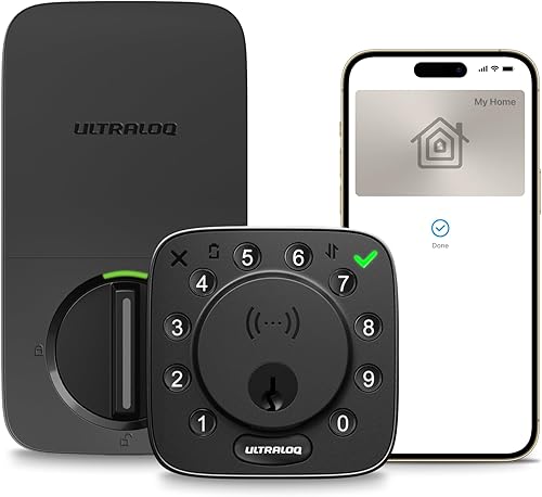 ULTRALOQ Bolt NFC Smart Lock, toque para desbloquear con llave Apple Home y Android NFC, cerrojo de seguridad WiFi integrado, control remoto de