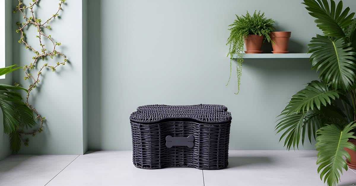 Morezi Dog toy basket bin box with lid bone shape designed personalized great for organizing chew toys leashes clothing in living room area for pet dogs cats breeds