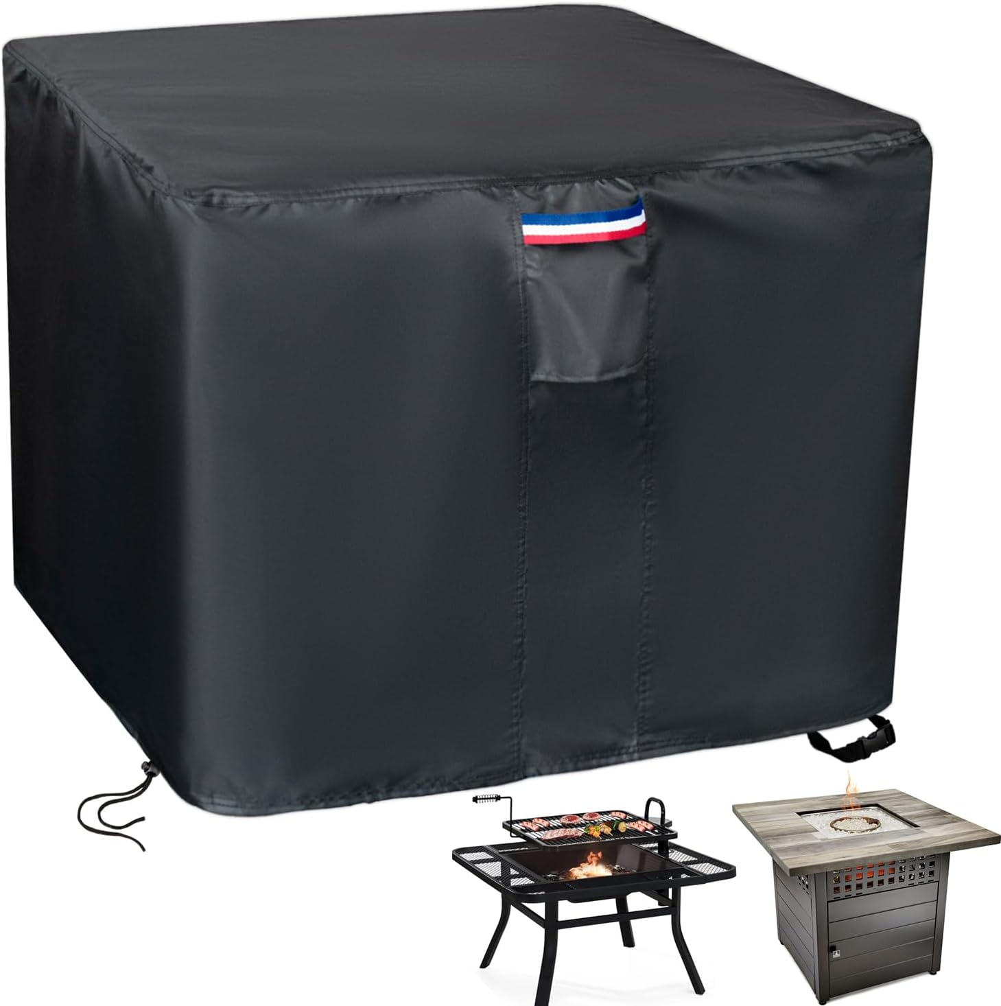 Fire Pit Cover,38 inch Square Propane Gas Outdoor Fire Table Cover,600D Waterproof and Windproof Heavy Duty Fabric Firepits Covers for Patio Table Fireplace －38"Lx38"Wx28"H,Black