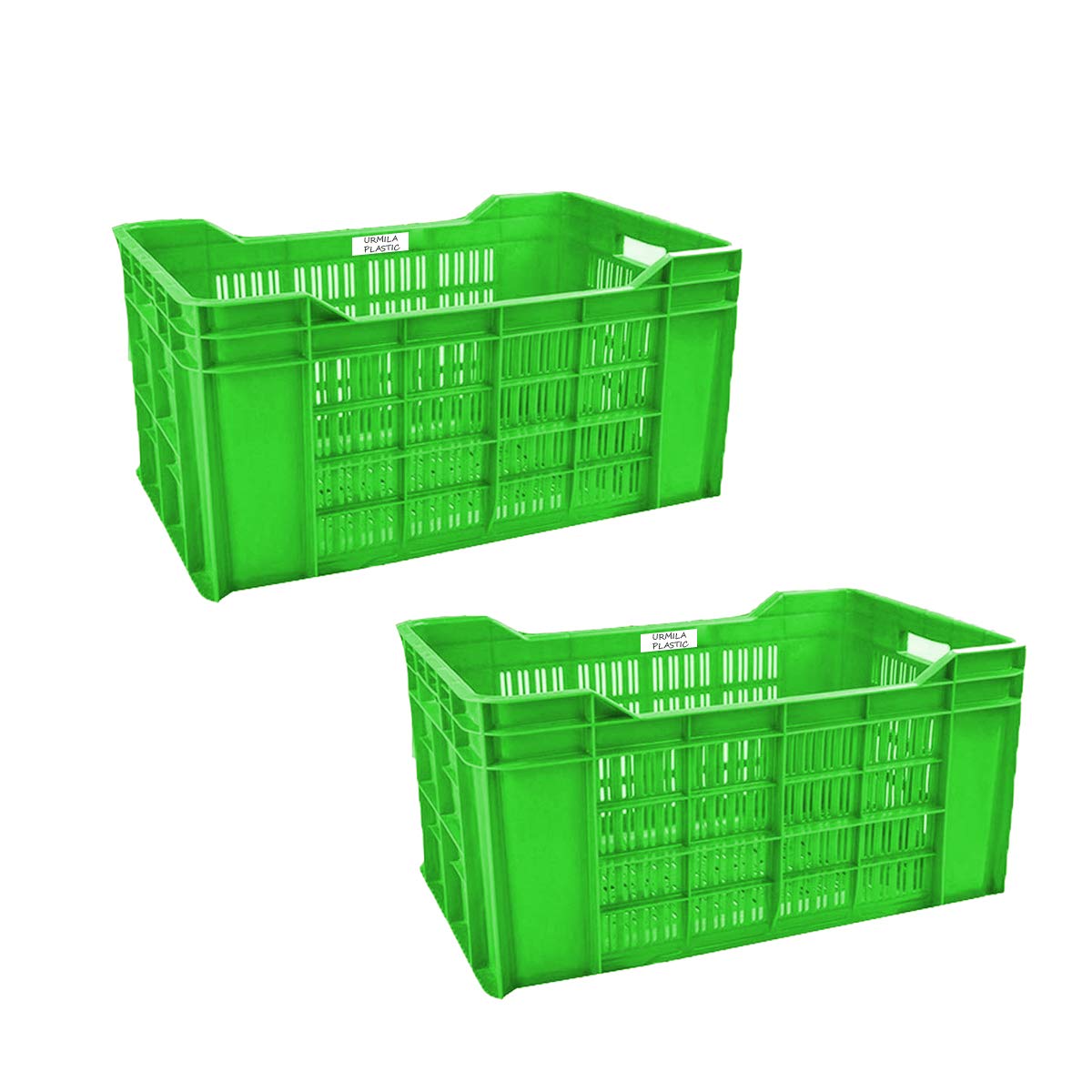 Heavy Duty Rectangular Plastic Crate Multipurpose Crates Storage & Organizer for Home (Green , 54x36x29cm, Set of 2)