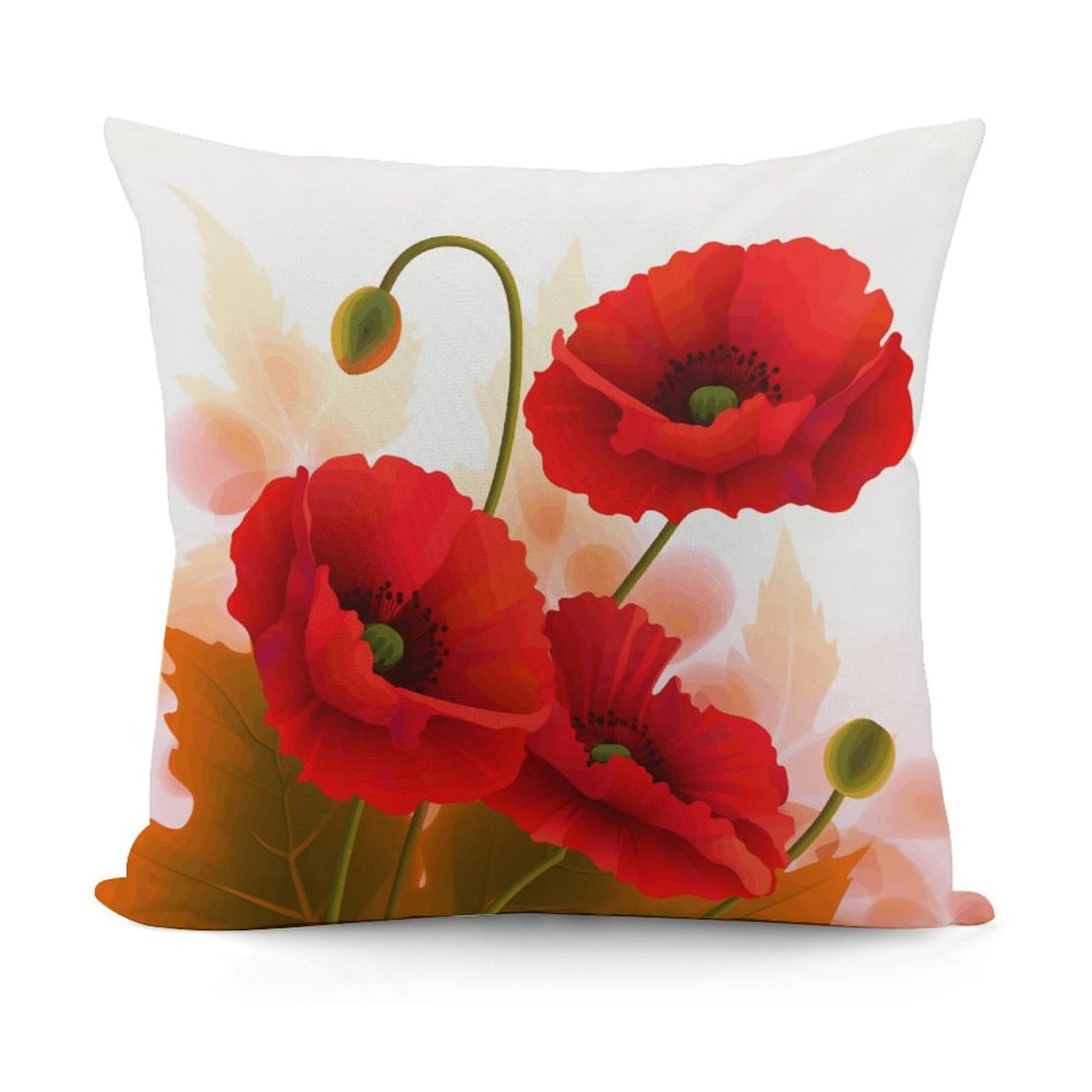 VstaDank Poppy Flowers Vivid Petals Throw Pillow Covers Fade-Resistant Plush Pillow Case Cozy Square Cushion Case Removable Pillowcase Exquisite Pillow Shams Soft Pillow Protector 18"x18"