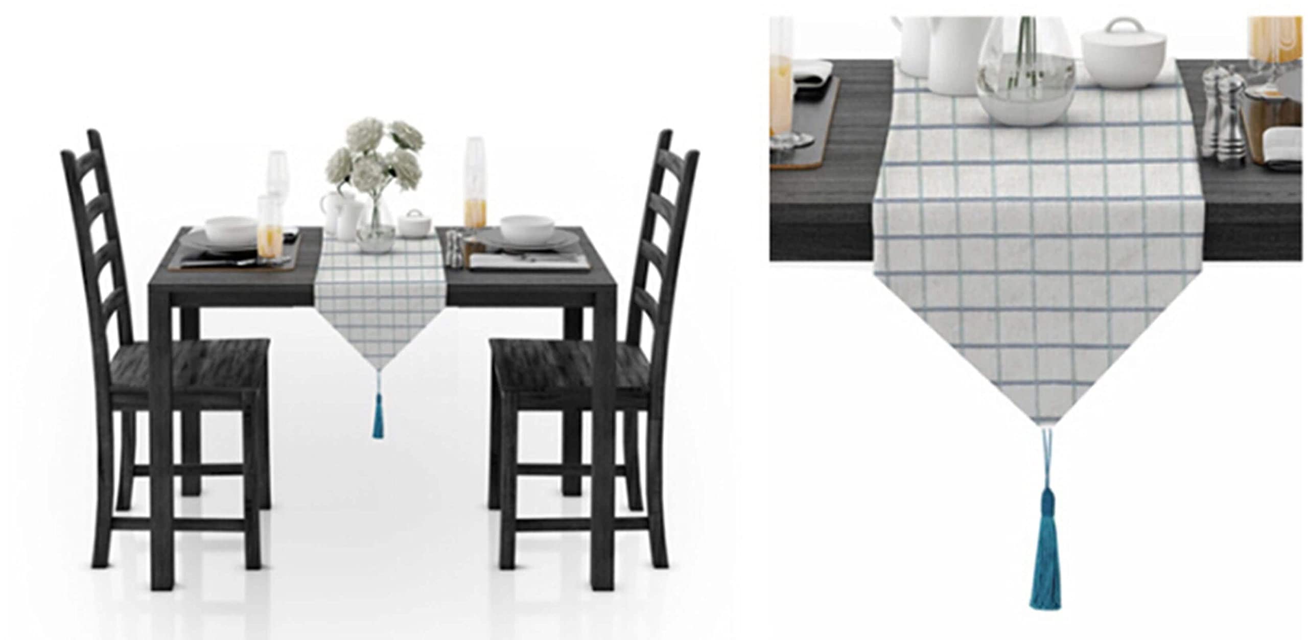 Table Runner Living Room, Tischläufer Herbst Blau Grau 30x280CM Gittermuster Baumwolle Tischdeko Wohnzimmer Küche Geburtstage Hochzeiten