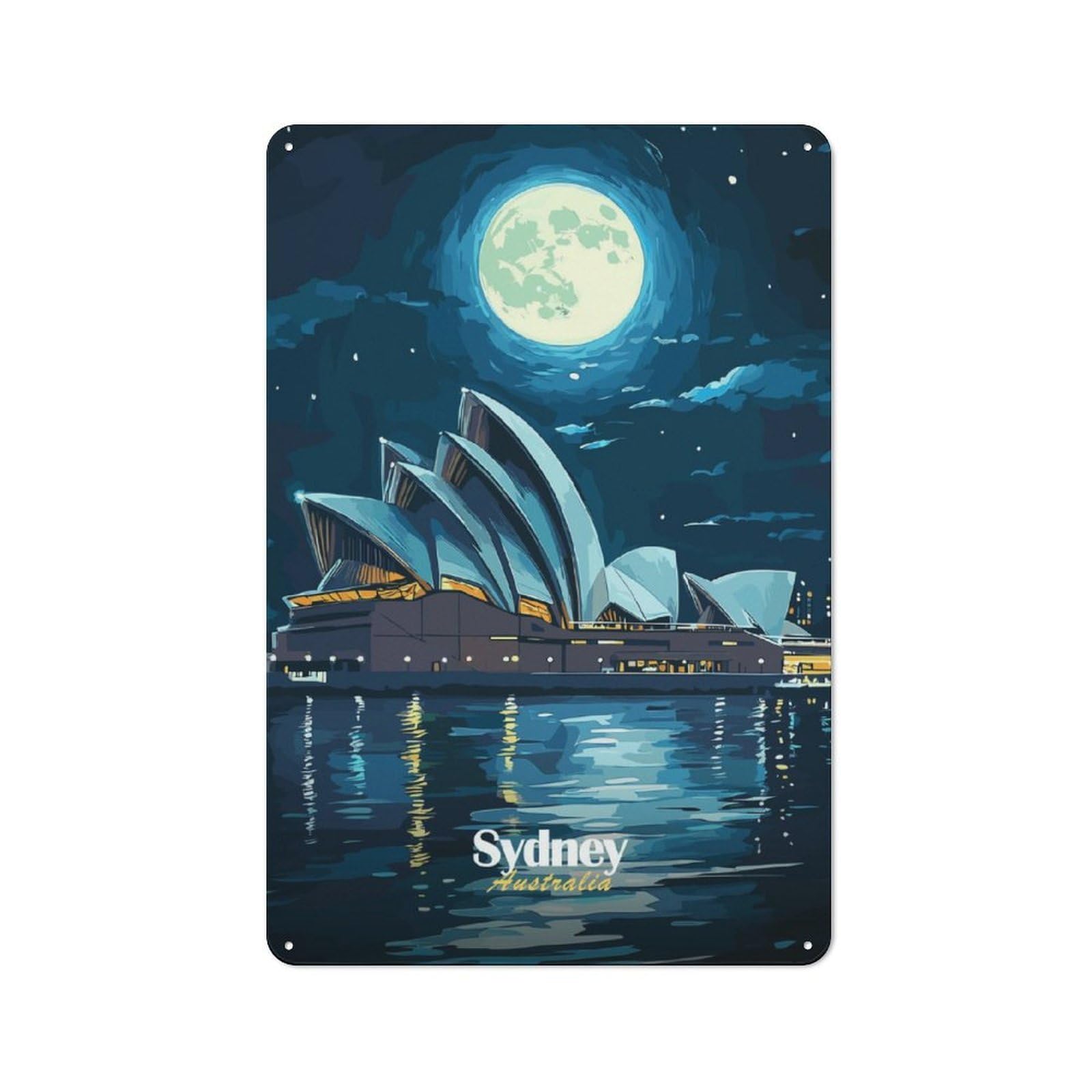 Junmoney Sydney Opera House Night Printed Metal Sign 30X20cm For Kitchen Or Home Bar, Housewarming Present For People Styling Kitchen And Home Bar
