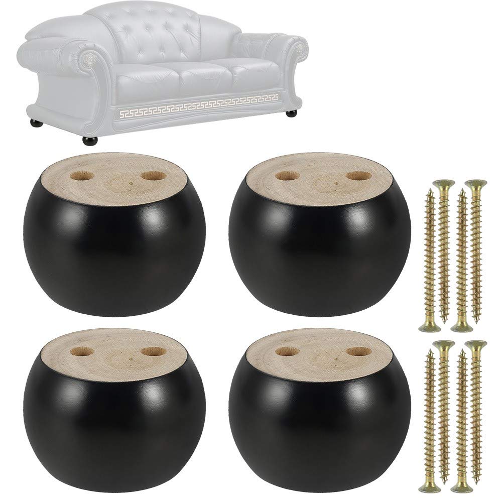 Atopoler Black 4Pcs Furniture Legs Wooden 50Mm Height Sofa Legs Eucalyptus Round Bun Furniture Feet Replacement Legs For Couch, Bed, Armchair,Cabinet (Black)