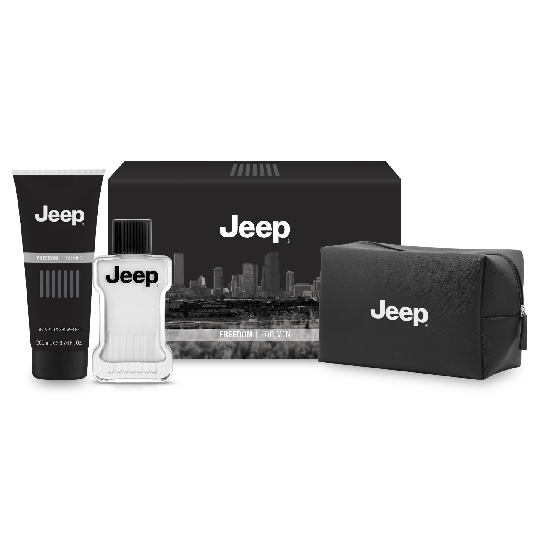 JEEP FREEDOM |Confezione Regalo, Dopobarba e Gel Doccia 200ml + Beauty Case, Fragranza Fresca e Delicata