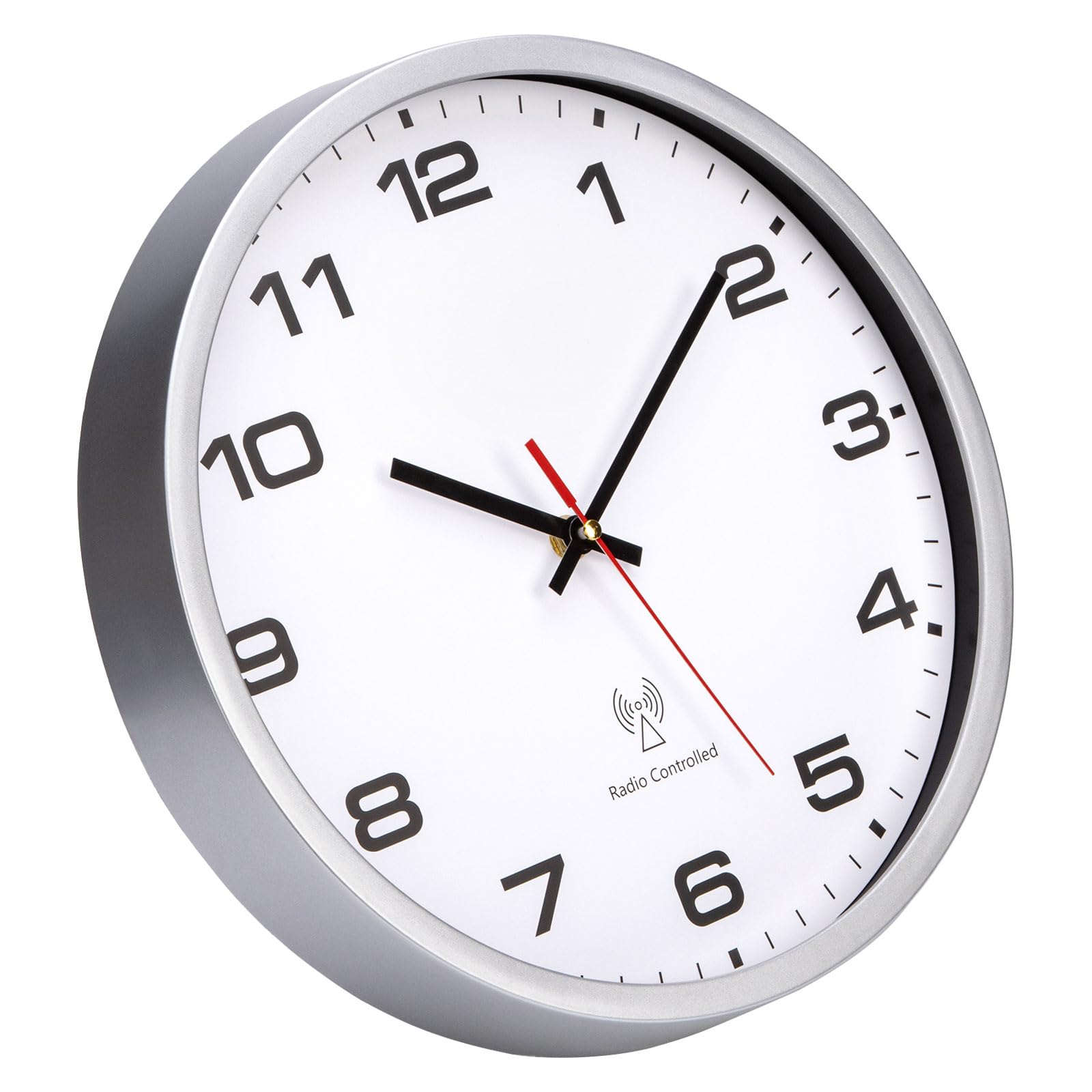 Funkuhr Wanduhr 30cm Quarz Batterie Betriebene Groß Wanduhr Einfach zu Lesen für Zimmer Zuhause KüChe Schlafzimmer Büro Schule (Weiß + Silber, 30cm)
