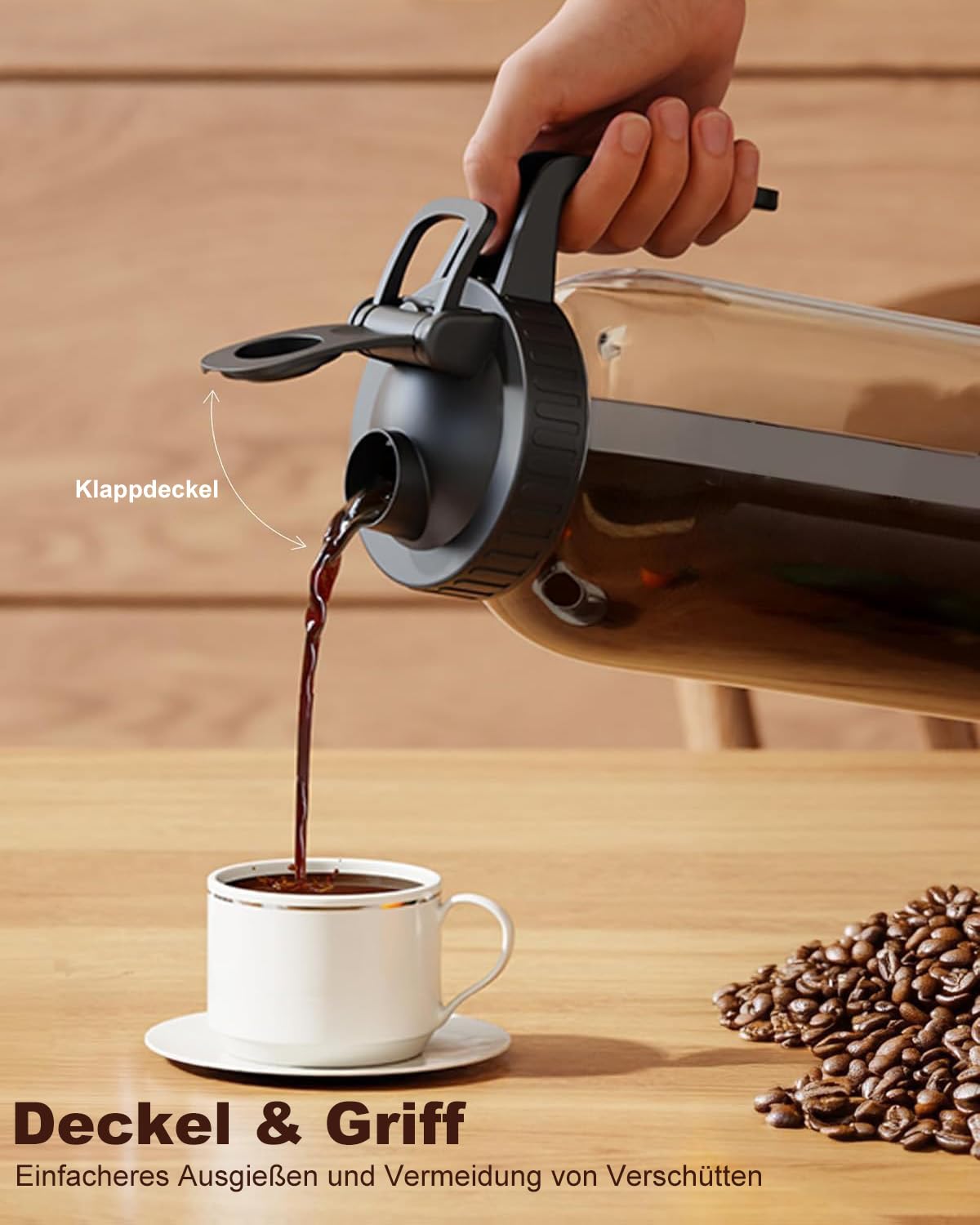 1.8 l Kaltgebrühte Kaffeemaschine – Einmachglaskrug mit Deckel und Auslauf, kein Auslaufen, Eiskaffeemaschine mit Edelstahlfilter, Eistee, Limonade und kaltgebrühtes Gebräu (schwarz)