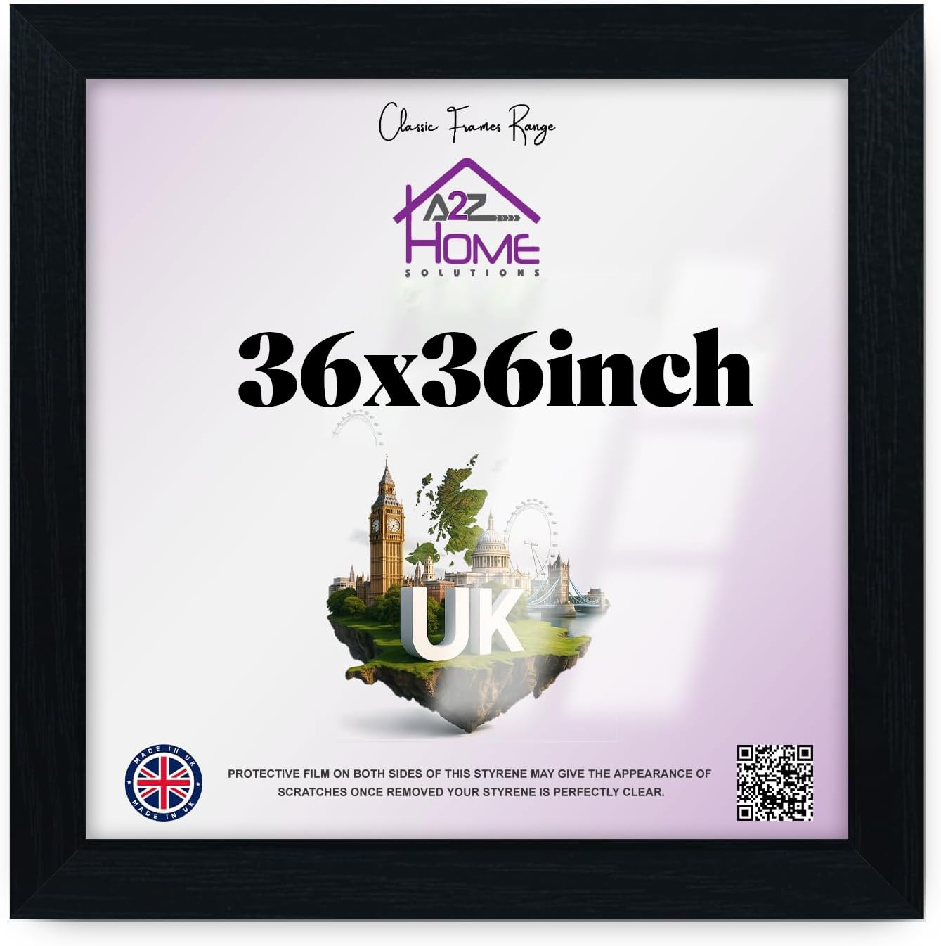 A2Z Home Solutions Panoramic Black 36x36 Inch Solid MDF Flat Poster Frame – Premium Textures with HD Perspex, Metal Clips Ideal for Home, Office, Gallery, or Studio Display -(Black)