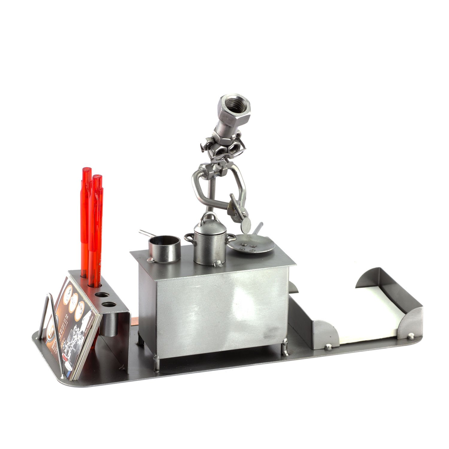 Steelman24 Schraubenmännchen Koch Schreibtisch Organizer mit Gravur | Made in Germany,Handarbeit,Geschenkidee,Stahlfigur,Metallfigur