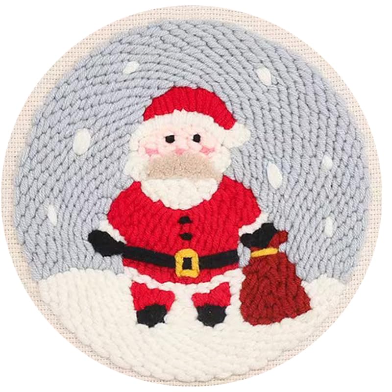 Image of Howie's Punch Needle Kit for Beginner, Cartoon Christmas Hooking Embroidery Kits with Christmas Pattern, Yarns, Tools and Instructions, Creative Craft Home Decor(Santa Claus, 8 inch diameters)
