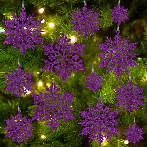36pcs Christmas Deep Purple Snowflake Ornamentsï¼ŒPlastic Dark Purple Snow Flakes Hanging Ornaments for Christmas Tree Decor Winter Wonderland Frozen Birthday Party Holiday Home Decor Craft Snowflakes