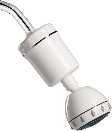 iFilters IF-SF-WH Filtro de ducha con cabezal de ducha de masaje, decloración y equilibrio de pH Filtro de 4 etapas con KDF, color blanco