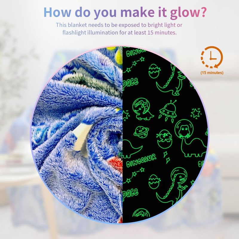 Image of Personalized Dinosaur Blanket for Boys - Glow in The Dark, Soft Fleece Throw for Kids, Toddlers - Birthday Gift, 30 inchx 40 inch