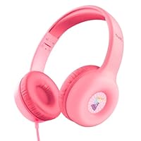 Trust Nouna Kids Headphones Wired with Safe Volume Limit (85dB) for Girls and Children Age 4-10, On Ear Foldable Headset with In-line Microphone, 3.5mm Connection, Stickers Included - Pink