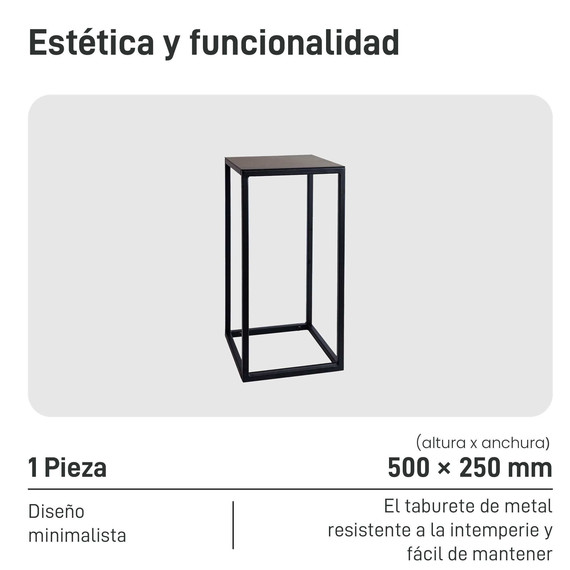 Natural Goods Berlin 1x soporte para plantas RECHTECK, taburete flor metal angular, interior y exterior, columna flor, mesa auxiliar exterior, resistente a la intemperie (Negro, 50cm)
