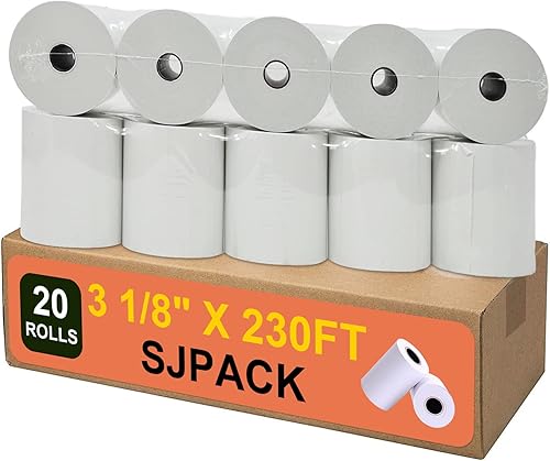 20 rollos de papel térmico de 3 18 x 230 pies, rollo de recibo, rollo de caja registradora TM-T88 T-20 T-90 SRP-350 370