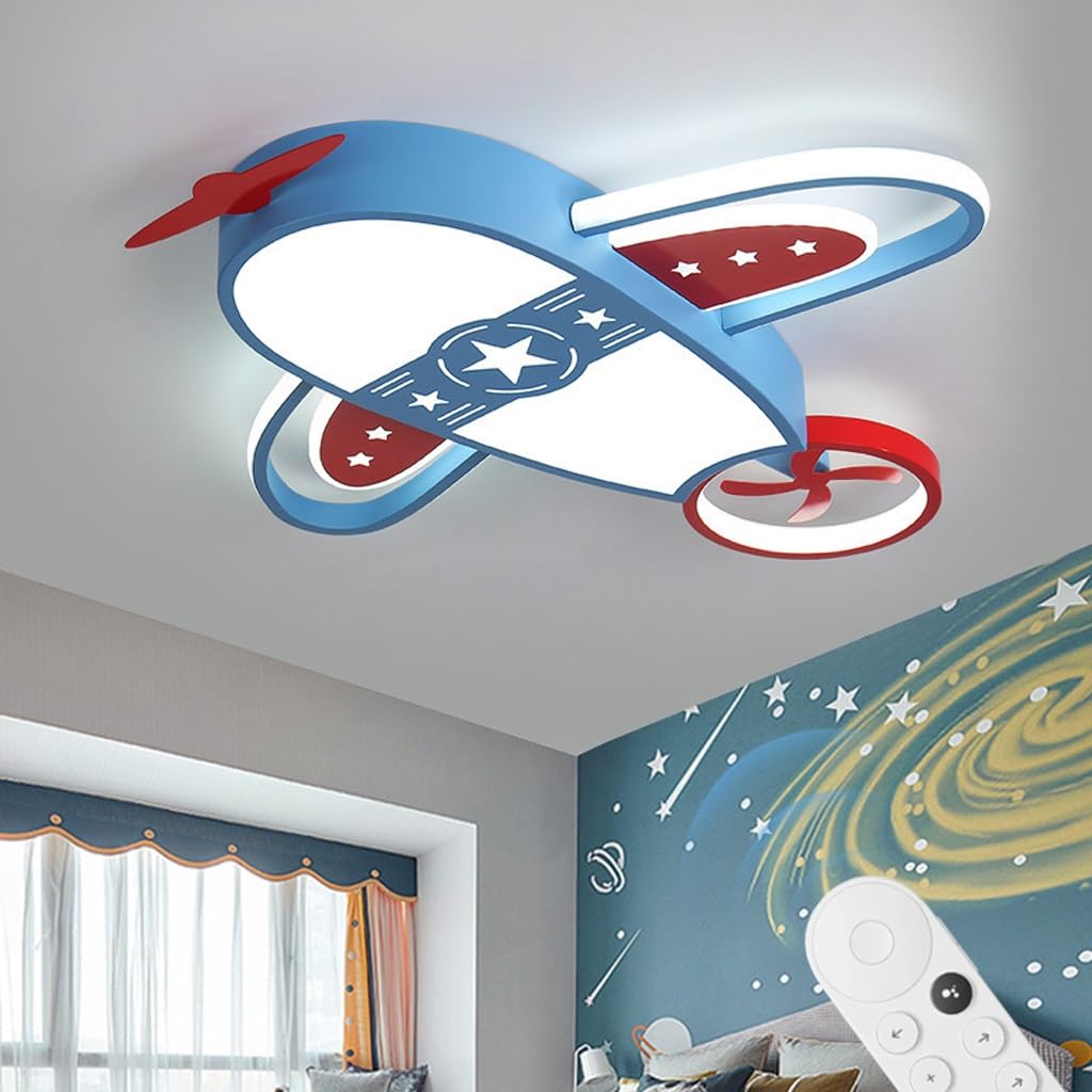 YUPIN Moderne LED Deckenleuchte Kreative Cartoon Flugzeug Deckenleuchte Dekoration Stufenlos Dimmbar Mit Fernbedienung Geeignet Für Kinderzimmer Schlafzimmer Kinderzimmer Wohnzimmer(Blau,klein)