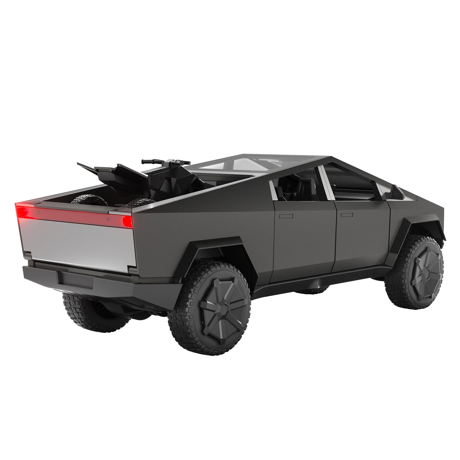Vroomoto Cyber Truck Toy Alloy Vehicle with Remote Control, LED Lights, and Motorcycle for Kids Boys (Grey 2 Batteries)