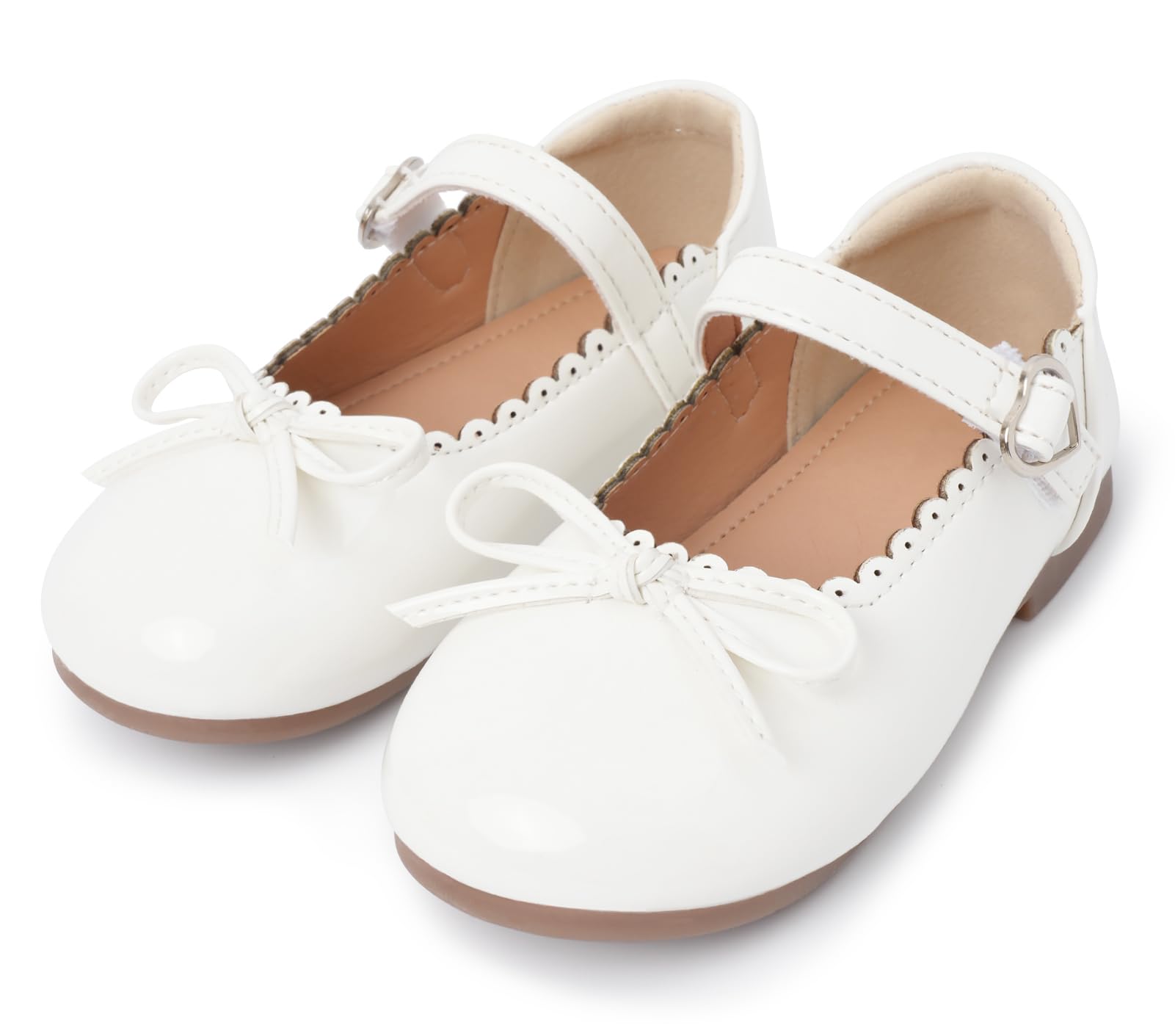 Chaussures Ballerines Enfants Filles Chaussures de Princesse en Cuir Brillant Mary Jane Plat Antidérapante Chaussure Mariage Léger Blanc 29 EU