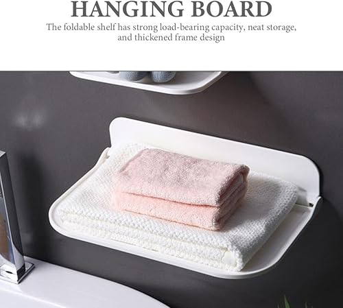 Miniatura 6 de Cabilock Estante de pared plegable Estante de almacenamiento flotante Montaje adhesivo Almacenamiento en el hogar Blanco Fuerte Carga Rodamiento