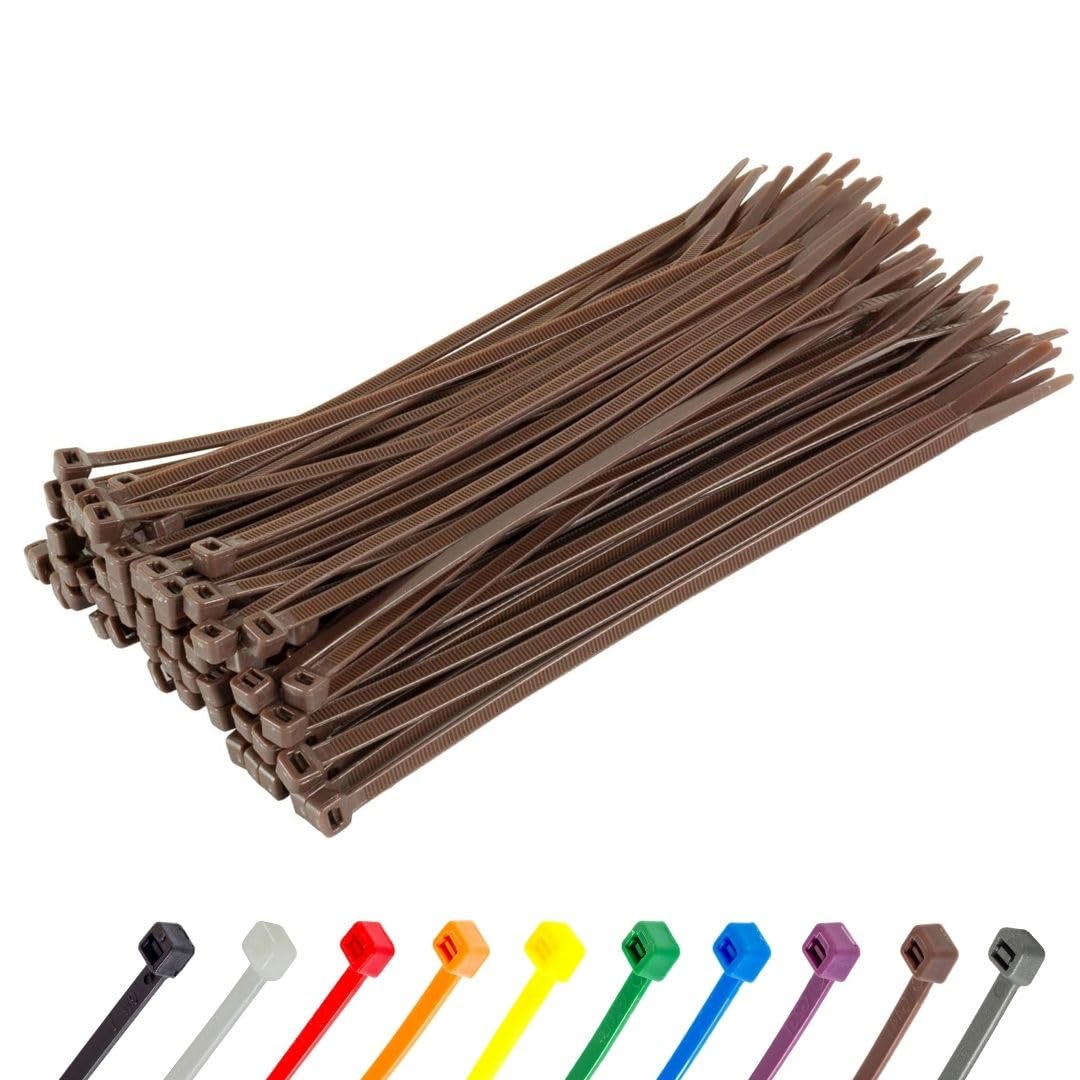 GTSE 8 Inch Brown Zip Ties, 100 Pack, 18lb Strength, UV Resistant Strong Nylon Cable Ties, Self-Locking 8" Tie Wraps