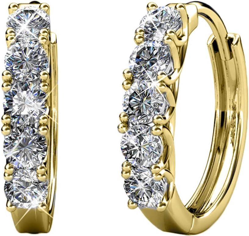 Cate & Chloe Bethany Strong White Gold Hoop Earrings, 18k Gold Hoop Earrings with Large Swarovski Crystals, Silver Hoop Earring Set for Women, Wedding Anniversary Jewelry