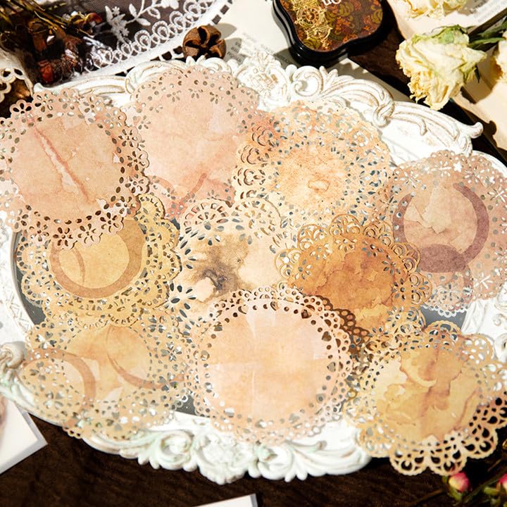 60 Pcs Lace Paper Decoupage Tissue Paper Round Lace Paper Lace Table Doilies for Aesthetic Journals Junk Journal Planners Vintage Journaling Supplies Crafts（C）