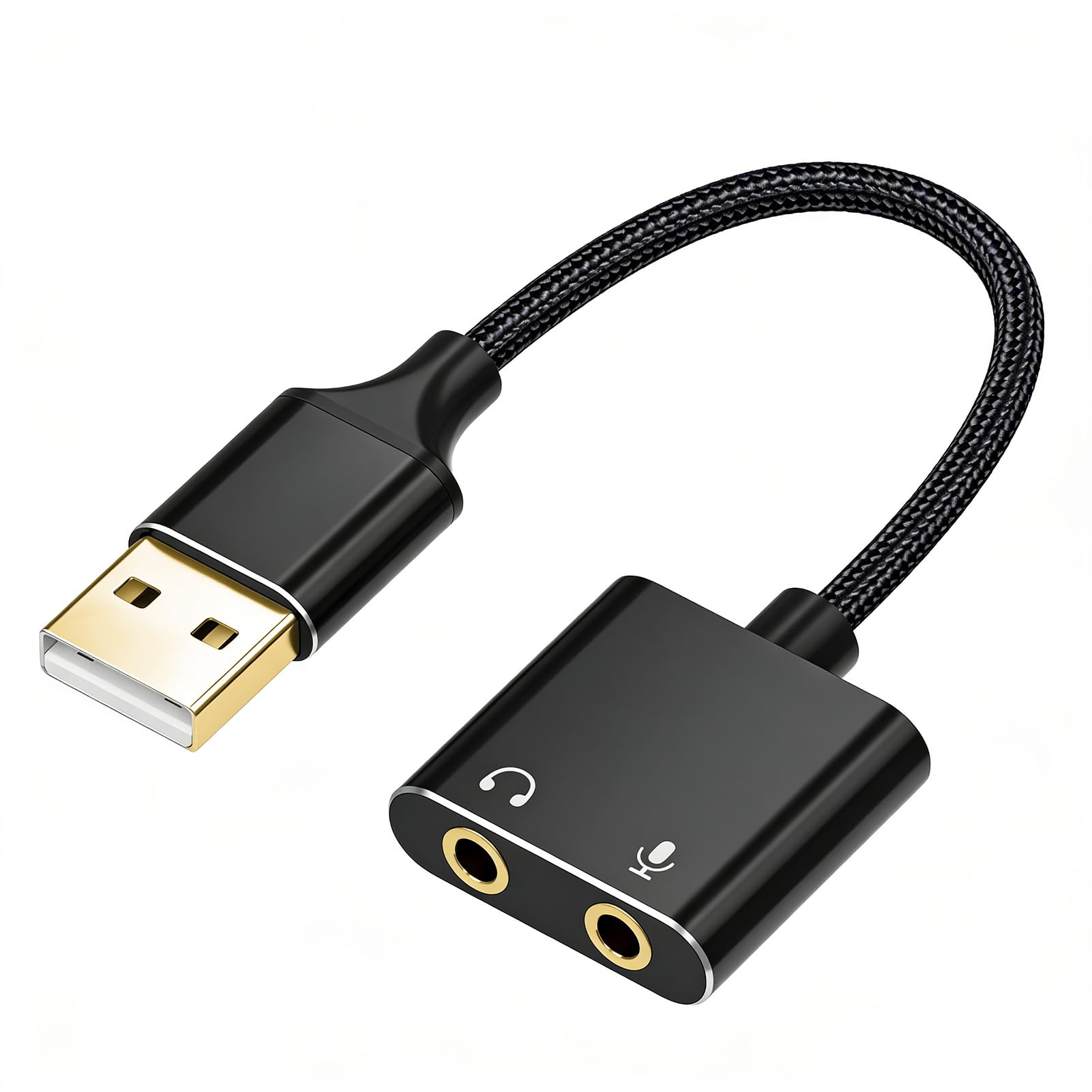USB zu 3,5mm Klinke Audioadapter, Externe USB-Soundkarte mit Kopfhörer und Mikrofonanschluss, Plug-and-Play USB soundkarte für PC Laptop, PS4 PS5, Tragbarer USB Audio Adapter