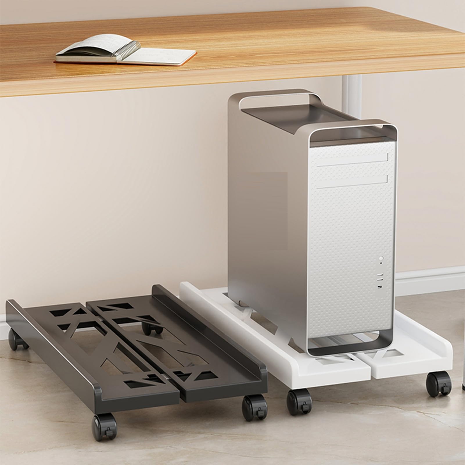 Soporte de PC para computadora, soporte para CPU con ruedas de bloqueo de 360°, carga máxima de 66 libras para impresora de estuches