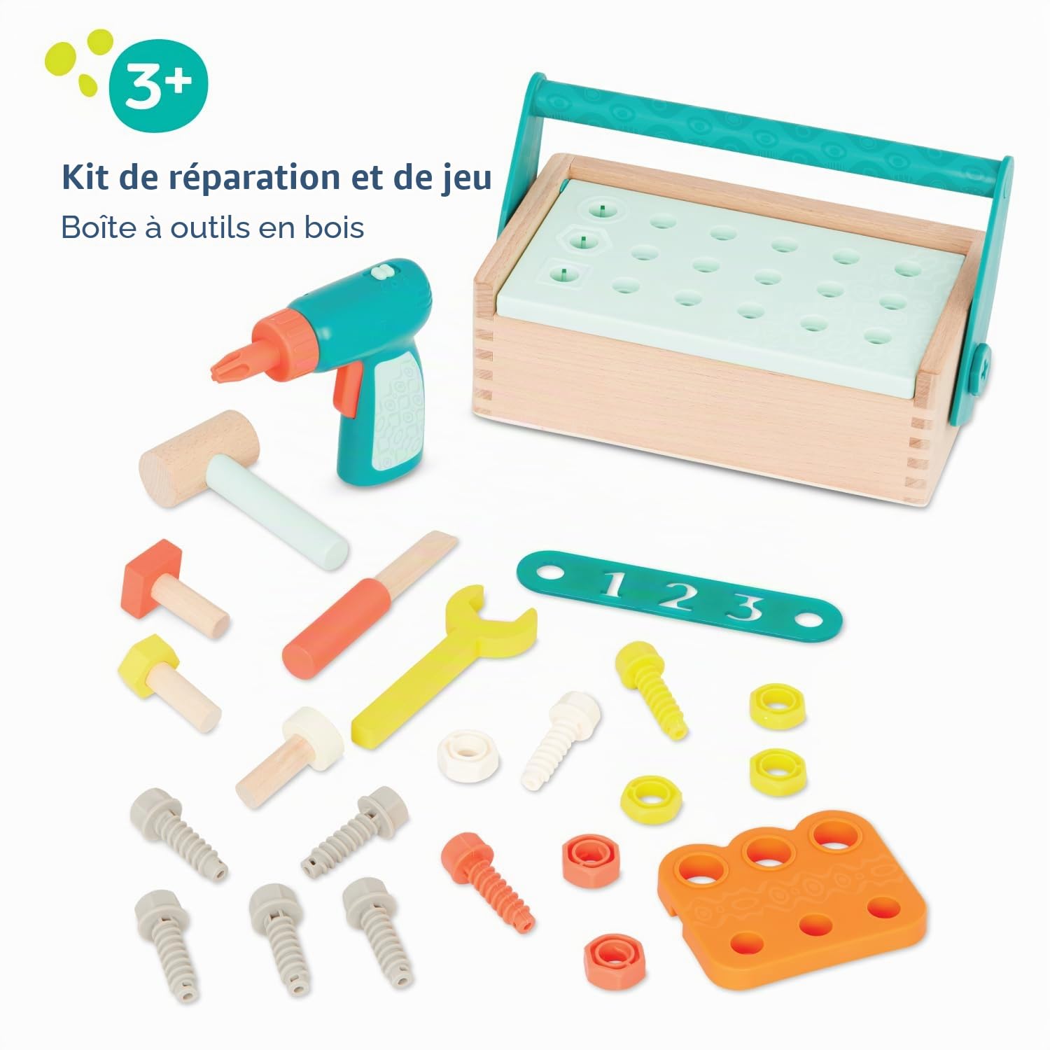 B. toys - Kit Fix 'n' Play, Coffre à Outils en Bois pour Enfants