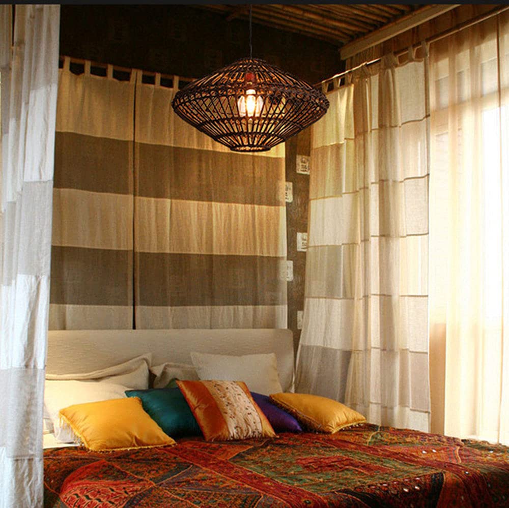 Lámpara de araña Colgante de ratán Estilo sudeste asiático, lámpara de Material Natural, bambú Curvado, iluminación rústica, Pantalla de luz de Techo para Cocina, Comedor y Restaurante.
