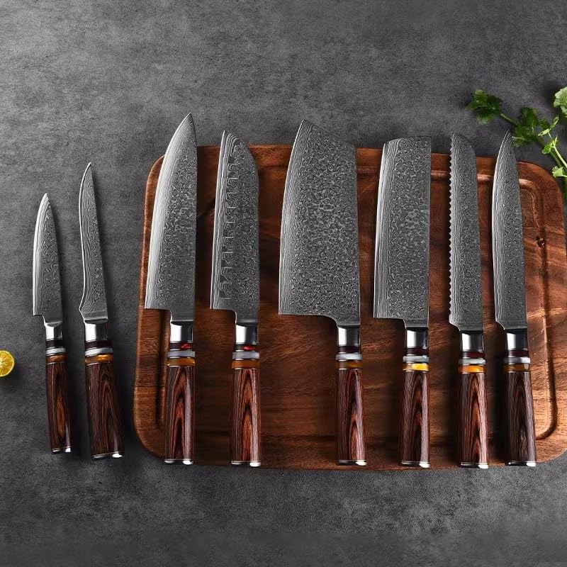 Kitchen Knife Set Wood Handle Kitchen Utensils Set Damascus Steel for Chef Knife Utility Knife Kitchen Knife Santoku