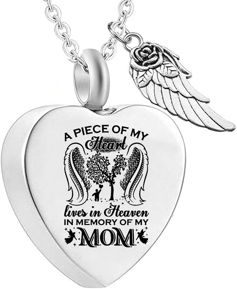 Angel Wing Heart Urn Necklaces for Ashes A PIECE OF MY Dad Mom Daughter Son Papa Cremation Jewelry Keepsake Memorial Pendant for Women Men