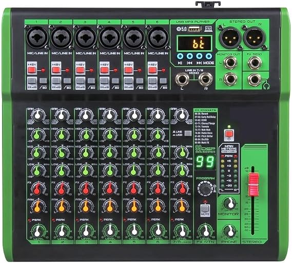 ミキサー オーディオ 2 個 DJ ミキサーミキサー 99DSP エフェクトマルチバンドイコライゼーション調整 48V Bluetooth 接続