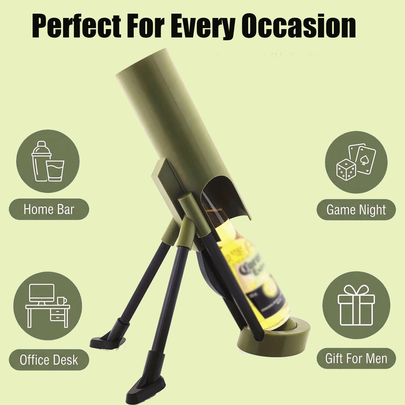 Abrebotellas de cerveza tipo mortero, lanzador de tapas manos libres, ideal para fiestas y regalos para papá.(550ml20*10 * 10,green)