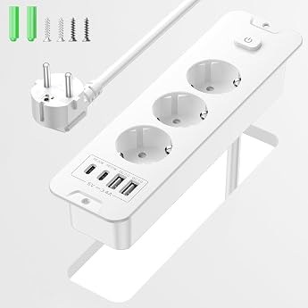 Recessed Socket - 3 Sockets + 4 USB 2 USB-C PD20W - 2m Cable Flush Mount - for Conference/Desks Furniture & Kitchens