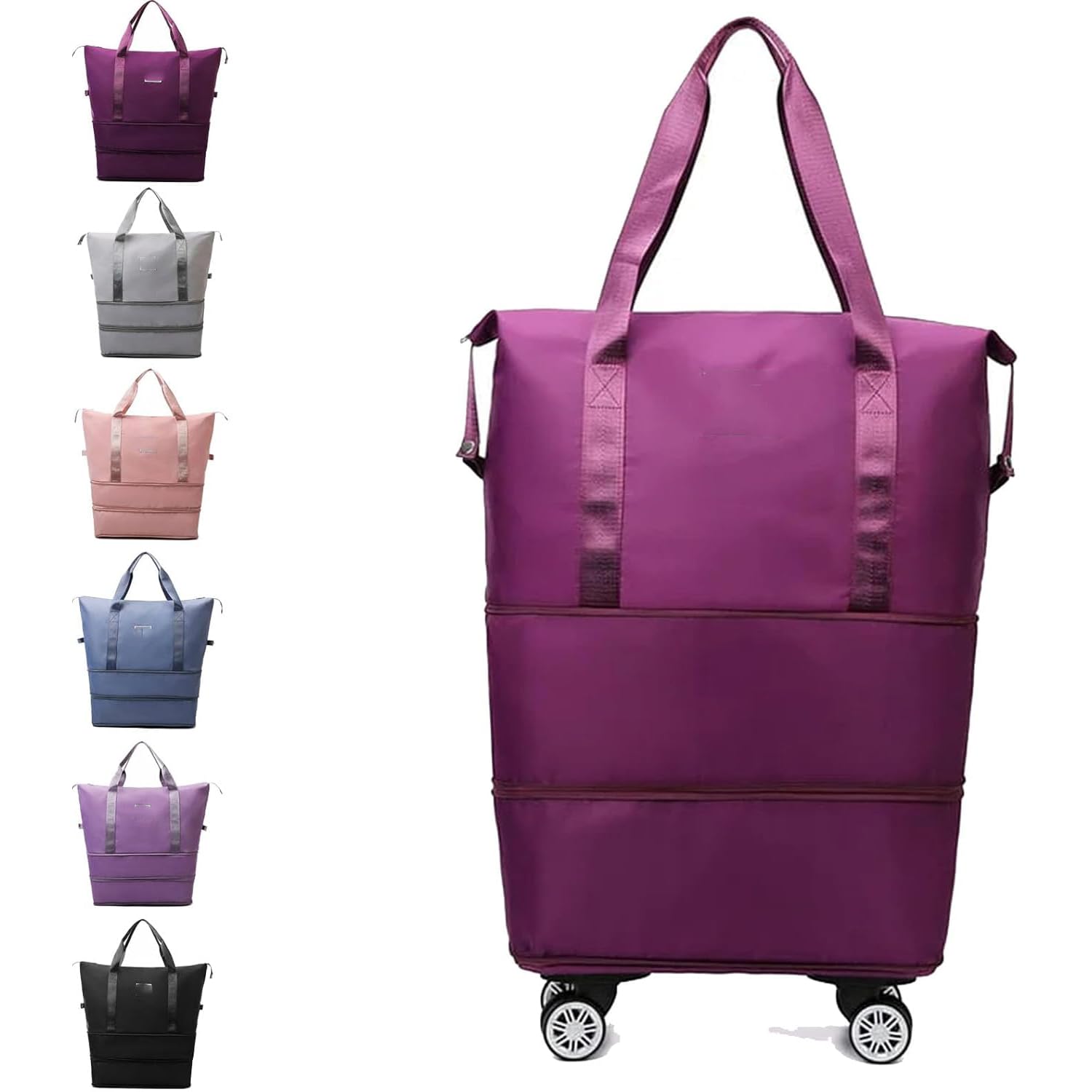 Bolsa de viaje con ruedas, bolsa de viaje universal extraíble, morado oscuro, S
