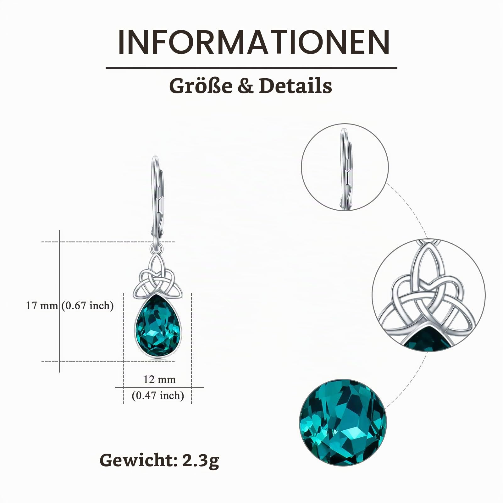 VONALA Keltischem Knoten Ohrringe für Damen Silber 925 Geburtsstein Brisur